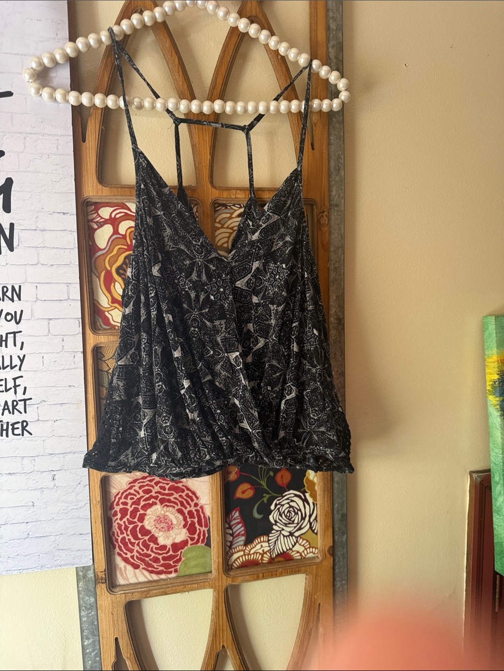 Free People Black Patterned Spaghetti Strap Women's Tank Top